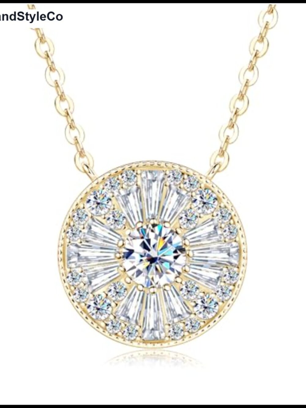 0.5ct Moissanite Baguette CZ Medallion Pendant Necklace, 14K Gold Bonded